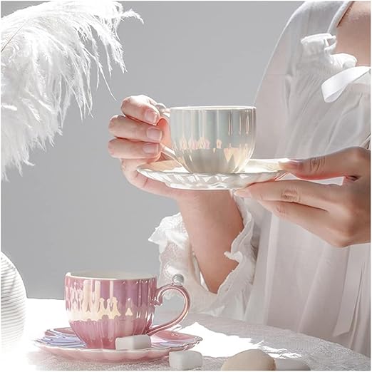 Selected Featured January Cup of the Month, Pearl Shell Ceramic Exquisite Coffee Cups and Saucer Set