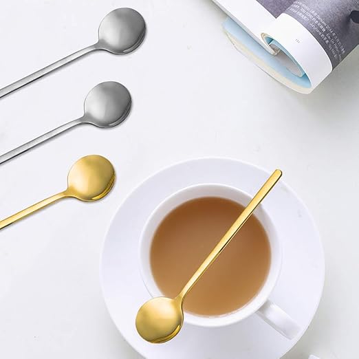 Pack of 8, Gold & Silver Plated Stainless Steel Spoons,Mini Teaspoons Set for Coffee, 5.3 Inch