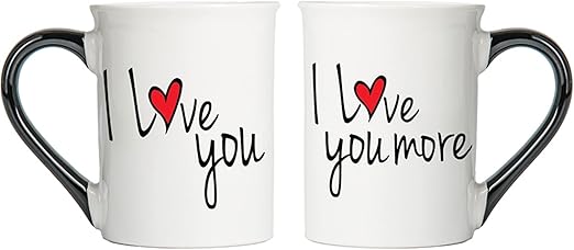 Set of 2 Couples Coffee Mugs with I Love You More Messages , Selected Featured January Cups Of The Month