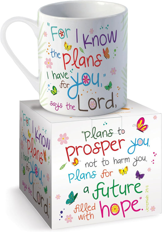 Christian Mug with Gift Box, 12 oz, I know the plans, with Bible verse Jeremiah 29:11 - Selected Featured November Cups Of The Month