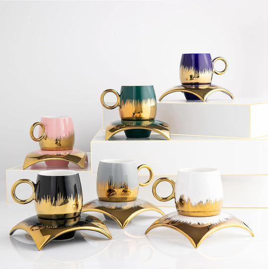 Turkish Coffee Cup Set of 6 with Saucers - Selected Featured October cups of the month!