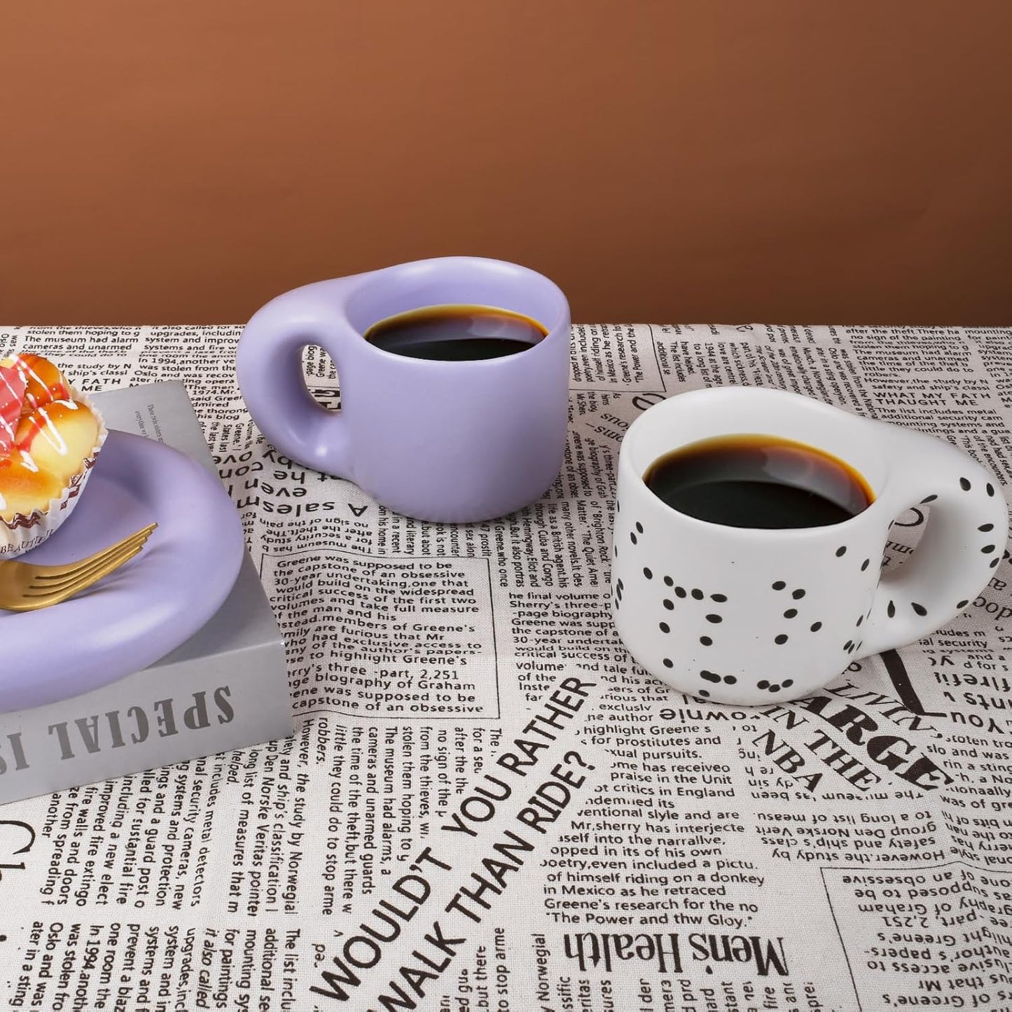 Chubby Variety Of Colors Mug Saucer Set, Creative Cute Fat Handle Cup with Saucer - Selected Featured November Cups Of The Month